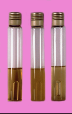 De izquierda a derecha: Lactose Sulfite Broth sin inocular, Cl. sporogenes (turbio sin gas), Cl. perfringens (turbio con gas).